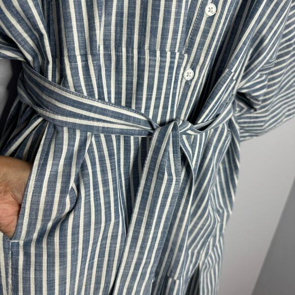Free People Jess Oversized Shirt Dress Striped Blue Button Front Tie Women's XS - Picture 10 of 15